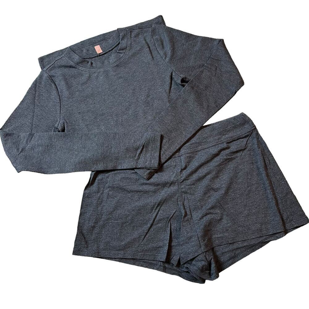 Lunya Restore Short Set Mercurial Gray Heather 2 Piece Lounge Set XS New - Picture 5 of 11